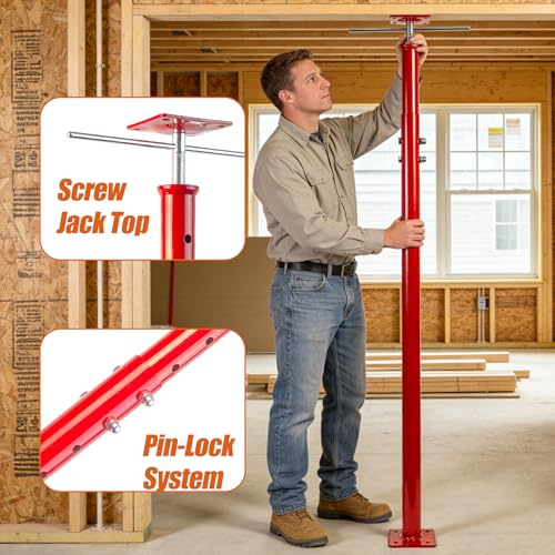 Adjustable House Jack Post, 55" - 100" Heavy Duty Steel Support Pole Jacks - color: Red