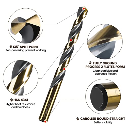 CaRoller 29Pcs Drill Bit Set,135 Degree Tip High Speed Steel - size: 1/16"-1/2"-29pcs-Black and Gold