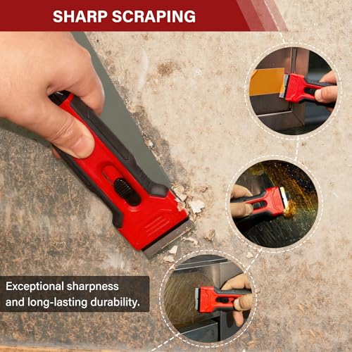 HAUTMEC Razor Blade Scraper Tool With 24Pcs Extra Blades, 10 Plastic Rozor Blades, 14 Carbon Steel Razor Blades, Removing Decals, Stickers, Labels for Glass, Tile, Window, Car, Cooktops 25031 - style: 1.52" Wide
