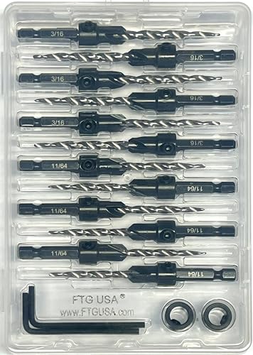 FTG USA 6 Pc #8 (11/64") 6 Pc #10 (3/16") Tapered Countersink Drill Bit Set - size: #8#10, style: Same Sort 6 Pc