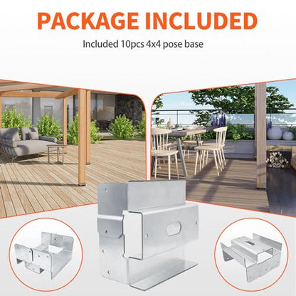 lifgarfe 10Pcs 4x4 Post Base Anchor Concrete Deck Post Bracket Fit for Deck,Patio Or Pergola - size: 4X4 10PCS