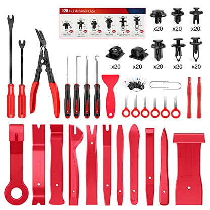Nilight 200Pcs Trim Removal Tool, Auto Push Pin Bumper Retainer Clip Set - color: 200 Clips+ Remover Tools Red