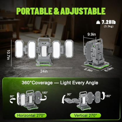 Azocek 10,000LM Portable LED Work Light Compatible with Dewalt 20V Battery - color: Yellow