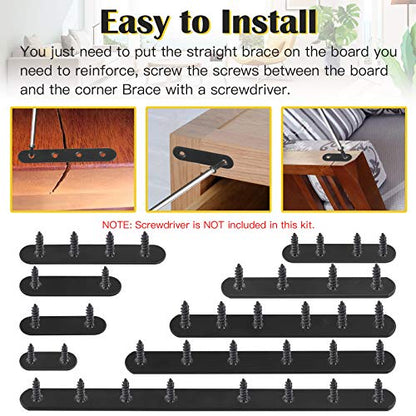 15 Sets 100x17.4mm(3.9x0.68inch) Stainless Steel Black Straight Bracket Mending Plates for Wood Heavy Duty Flat Straight Brace Joining with Mounting Screws