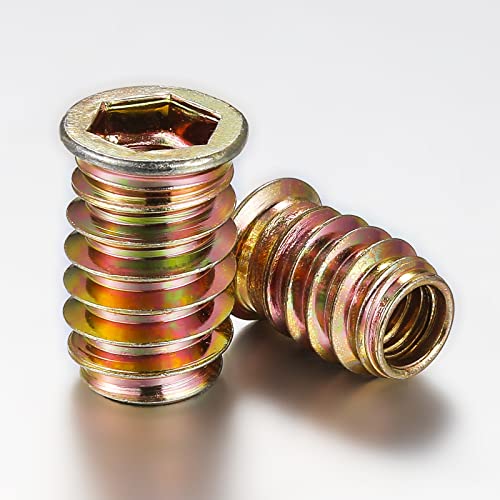 Wensilon 1/4"-20 200Pcs Threaded Insert for Wood Hex Drive Wood Inserts Furniture Nuts - size: 1/4"-20