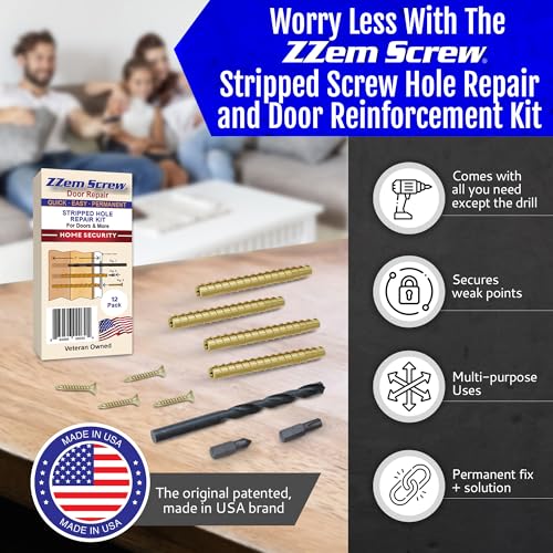 Brass 12-Pack #9 x 3 Permanent Stripped Door Hinge Screw Hole Repair Kit