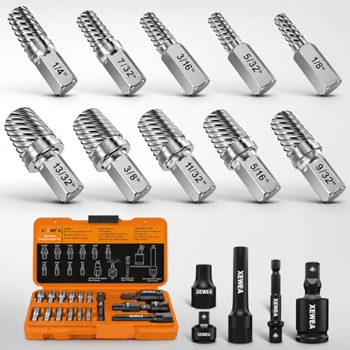 XEWEA 15PCS Bolt Screw Extractor Set, Long Slim CR-MO Multi Spline Easy Out - color: 15piece