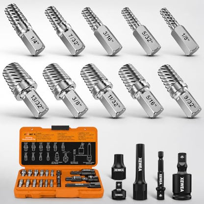 XEWEA 15PCS Bolt Screw Extractor Set, Long Slim CR-MO Multi Spline Easy Out - color: 15piece