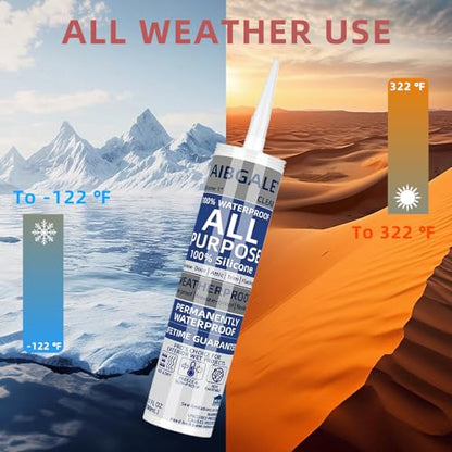 Clear Silicone Sealant, All-Purpose 100% Waterproof Silicone Caulk, Adhesive Caulking Tool for Indoor & Outdoor Windows, Aquarium, Bathroom Auto Leak Seal, 10.1 oz Cartridge, 1 Packs (1)