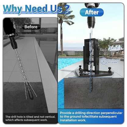 Pool Fence Drill Guide with Adjustable Angle & Built-in Bubble Level - Reinforced Stability for Concrete Drilling, Universal Application for Pool Fences & More
