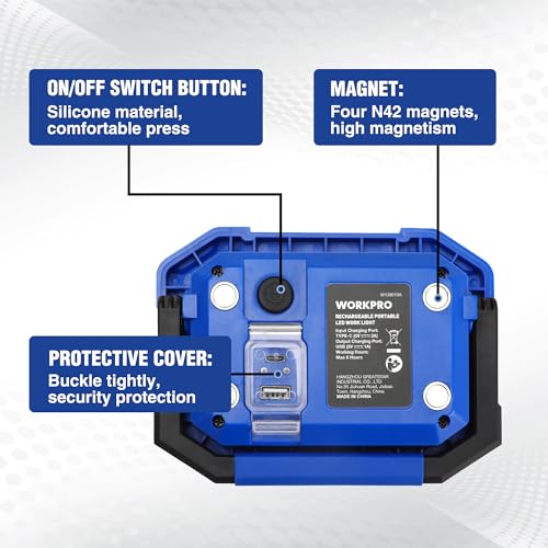 WORKPRO LED Work Light, Rechargeable Magnetic Work Lights, 2000LM, 4 Modes
