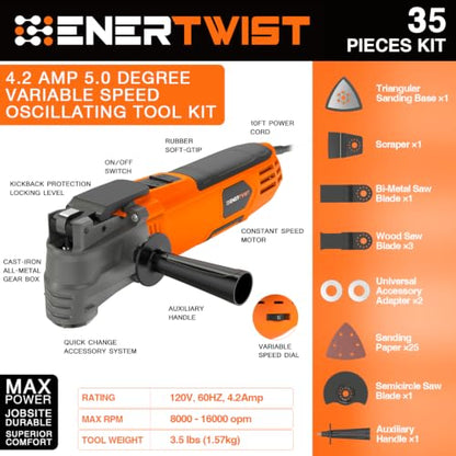 ENERTWIST 4.2 Amp Oscillating Multitool Kit with 33 PCS Saw Accessories