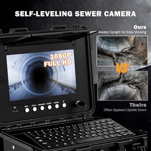 ZELCAN 10.1" Self-Leveling Sewer Camera with 512Hz Locator, Sewer Inspection Camera with 100 ft. Cable & Digital Length Counter, Rechargeable Drain Pipe Camera with Keyboard & 12 LED Lights - size: Updated 10.1 in. / 100FT