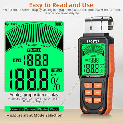 Proster Rechargeable Moisture Meter - 5 Modes Pinless 40mm Depth