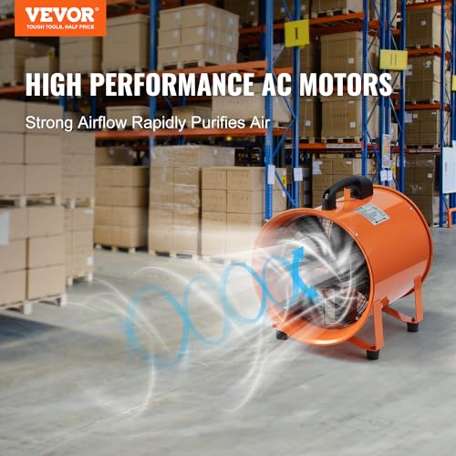 VEVOR Air Mover Blower Fan 12 in, 3198CFM 585W, Portable Ventilator, Orange - size: 12in-16ft
