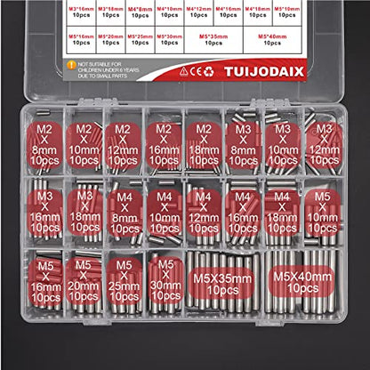 220Pcs 304SS Dowel Pin Assortment Kit M2-M5 Shelf Support Pins - size: M2/M3/M4/M5