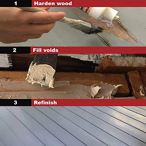 PC-Products PC-Woody Wood Repair Epoxy Paste, Two-Part 12 oz, and PC-Petrifier Wood Hardener 16 oz, Kit & PC-Rot Terminator Epoxy Wood Hardener, Two-Part 24oz in Two Bottles, Amber 240618