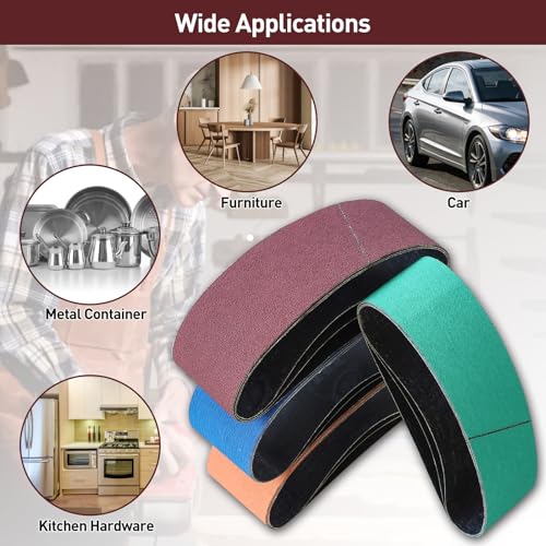 3" x 21" Sanding Belts for Belt Sander, Assorted Grits 12 Pcs (3 Each of 80 120 150 240), Aluminum Oxide Sanding Belts for Woodworking Metal Polishing Knife Sharpening - size: 3" x 21"