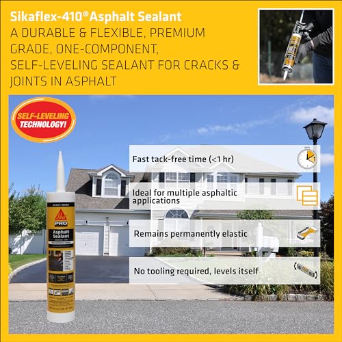 SIKA Sikaflex-410 Asphalt Sealant, Black, Self-Leveling Hybrid Sealant for Filling Cracks in Asphalt Driveways, Roadways, and Pavements - 9 fl. oz. Cartridge, Fills Cracks up to 1.5 in. Wide - size: 9 Fl Oz (Pack of 1)