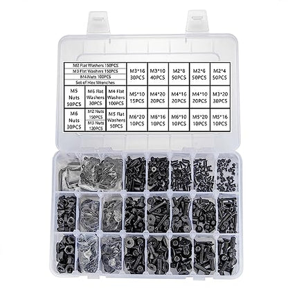 1310 Pcs M2 M3 M4 M5 M6 Hex Flat Head Screws for Home Fixation&Repairs