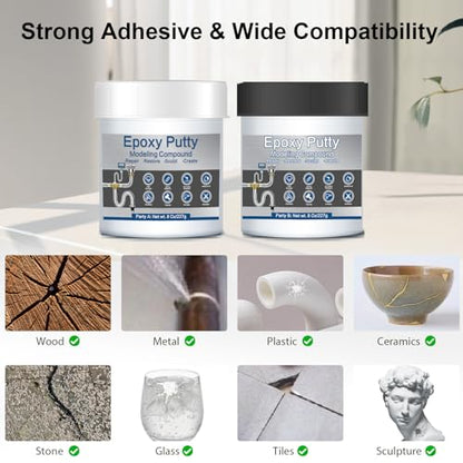 Epoxy Putty 16 oz AB Metal Epoxy Filler for Fast Repair Leaks Underwater High Adhesive Self-Hardening Pool Putty Sculpt Clay for Metal Wood Tile Repairing, Bonding, Sculpting White - color: White