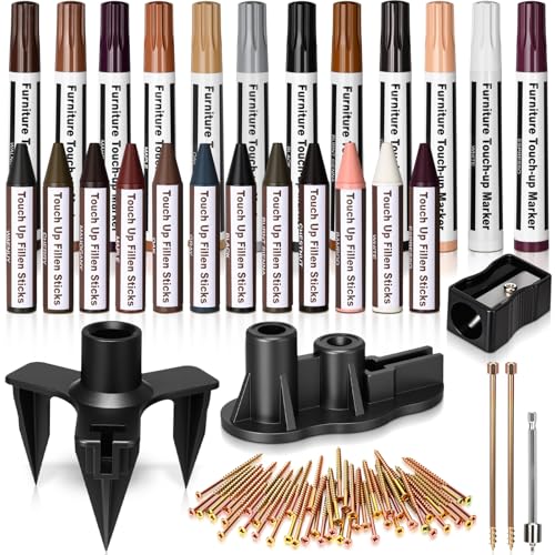 Chumia Squeaky Floor Repair Kit Includes Joist Finder Drill Bits Tripod Fixture 50 Replacement Screws and Furniture Repair Kit Wood Markers for Stains Scratches Tables Desks Hardwood Carpet