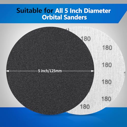 VIBRATITE 180 Grit 5 Inch Hook & Loop Sanding Discs, 70PCS - size: 5 Inch (180 Grit)