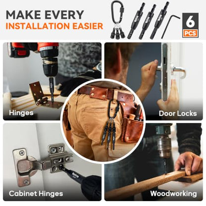 6-Piece Self Centering Hinge Drill Bit Set with Bit Holders