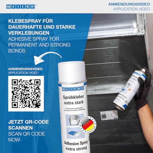 WEICON Adhesive Spray Extra Strong 500 ml | Transparent | Adhesive Spray for Felt, Foam, Leather, Carpets, Rubber, Wood | Craft Material Adhesive | Multipurpose | Strong Spray Glue | Industrial Grade