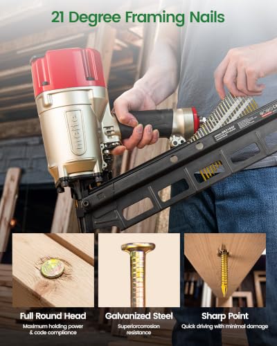 meite 21 Degree Framing Nails 3-1/2 Inch Galvanized Plastic Collated Nails for Pneumatic Cordless Framing Nailer, Full Round Head Smooth Shank Framing Nails for Subfloors Decking Sheathing 1,000PCS - size: 3-1/2-Inch x 0.131-Inch, style: Smooth Shank