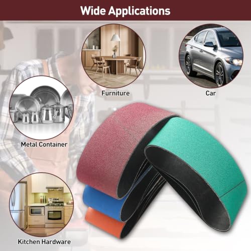 4" x 24" Sanding Belts for Belt Sander, Assorted Grits 12 Pcs (3 Each of 80 120 150 240), Aluminum Oxide Sanding Belts for Woodworking Metal Polishing Knife Sharpening - size: 4" x 24"