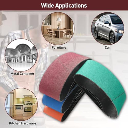 4" x 24" Sanding Belts for Belt Sander, Assorted Grits 12 Pcs (3 Each of 80 120 150 240), Aluminum Oxide Sanding Belts for Woodworking Metal Polishing Knife Sharpening - size: 4" x 24"