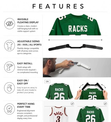 Wall Mount Display | Damage-Free Adjustable Hanger for Jerseys - color: Red