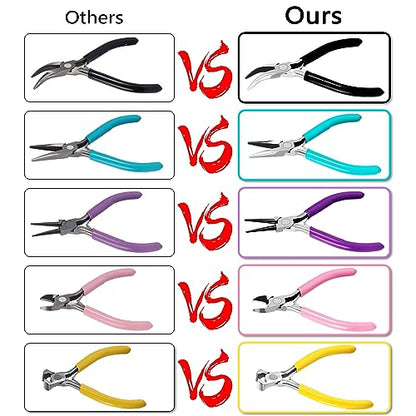 URSKYTOUS 5Pcs Jewelry Pliers Set Jewelry Making Pliers Tools Kit Include Jewelry Making Needle Nose Chain Nose Round Bent Pliers Wire Cutter for Bracelet Beading DIY Craft Jewelry Making Supplies - color: 5pcs Pink Blue Purple Black Yellow