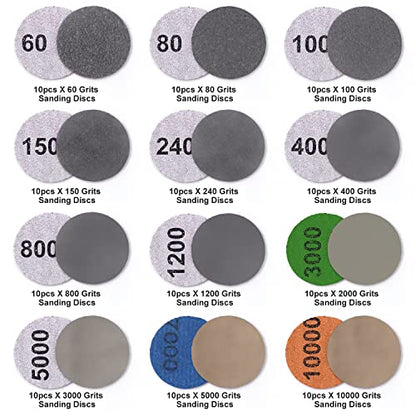 MAXMAN 2" Sanding Discs 120 Pcs, 60-10000 Grit Wet&Dry Sandpaper, for Drill - style: 2 Inch