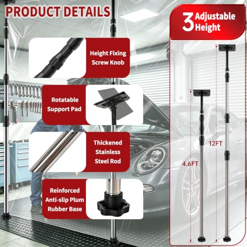 12FT Dust Barrier Poles, 4 Pack Spring Retractable Zipper Wall Pole Kit