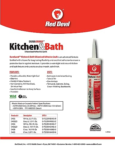 Red Devil 0445 Duraguard Kitchen & Bath Siliconized Acrylic Caulk, 5.5 oz. Squeeze Tube, Clear, 12 Pack, Made in USA - color: Clear, size: 5.5 oz., style: 12 - Pack