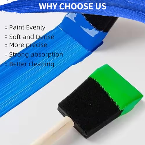 4 PCS Foam Paint Brushes Set, 1" 1.57" 2" 3" with Wooden Handle