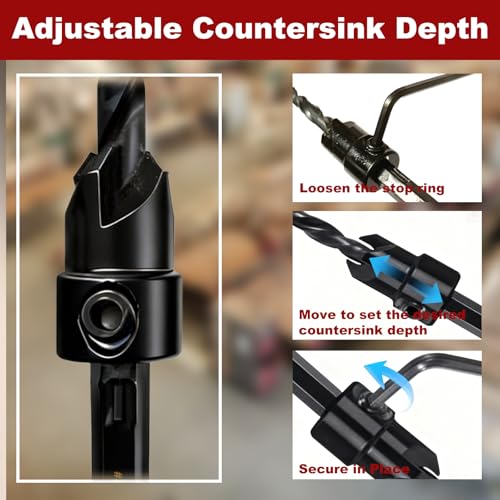 15-Piece Countersink Drill Bit Set, with 2PC Wood Plug Cutters