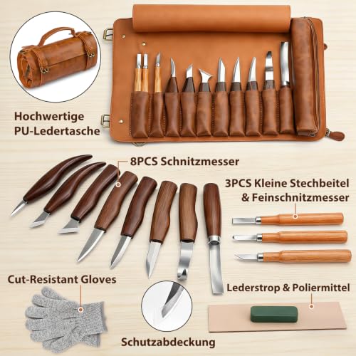 Tekchic Wood Carving Kit Deluxe-Whittling Knife, Wood Carving Knife Set - color: Brown