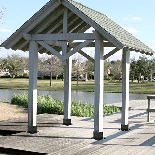 Yesland 4 Pack 4 x 4 Post Base, Inner Size 3.6 X 3.6 Inch Iron Post Bracket with Black Coating Heavy Duty Flange Anchor Base, Support Deck Base with Screws for Pavilion, Deck Railing, Fence, Mailbox