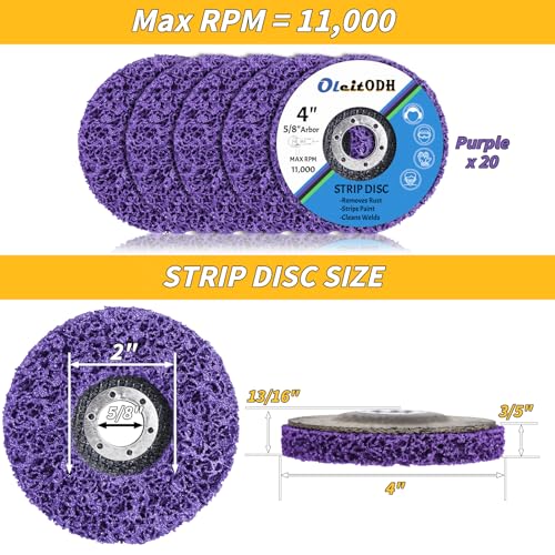 Oleitodh 20 Pack Strip Disc 4 Inch Paint Removal Rust Removal Wheels - color: Purple, size: 4'' x 5/8''-20Pack