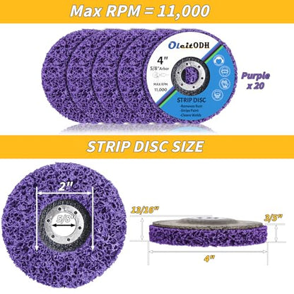 Oleitodh 20 Pack Strip Disc 4 Inch Paint Removal Rust Removal Wheels - color: Purple, size: 4'' x 5/8''-20Pack