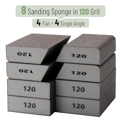 Bates- Sanding Sponge, 8 pcs, 120 Grit, Washable and Reusable, Sandpaper Block, Sanding Blocks for Wood, Sanding Pad, Drywall Sanding Block, Drywall Sanding Sponge - size: 8 Pack, 120 Grit