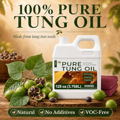 128oz 100% Pure Tung Oil, Food Safe Waterproof Wood Finish with Easy Cloth - size: 128 Fl Oz