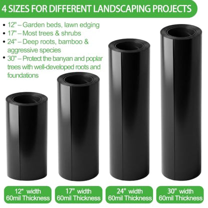Convivium Tree Root Barrier Roll, 60mil Recycled HDPE Root & Bamboo Barrier for Landscaping, Heavy-Duty Root Blocker for Sidewalks, Driveways & Garden Edging (30in x 50ft x 60mil) - size: 30in x 50ft x 60mil