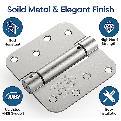 2 Pack 4 Inch Self Closing Door Hinges, Satin Nickel - color: 4" - Satin Nickel
