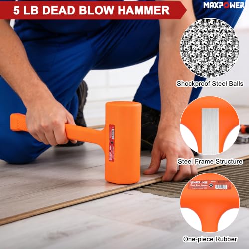 MAXPOWER 2PCS Rubber Mallet Set, 5LB Dead Blow Hammer & 16oz Rubber Mallet - size: 5lb 16oz