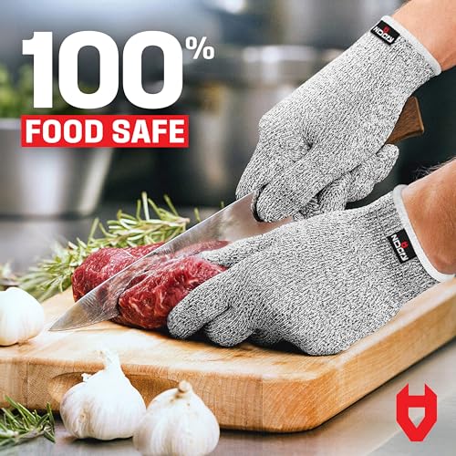 NoCry Cut Resistant Gloves With Grip Dots Palm — Food Grade Cutting Glove - color: Grip Dots (Grey), size: Large, style: 3 Pack