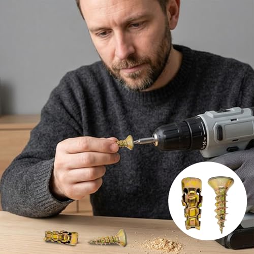 6×14mm Short Expansion Screw Set, Anchors and Screws for Cabinet Hinge Maintenance and Thread Repair, 10/30/50/100pcs, Fits Multiple Materials to Steady Loose Cabinet Door Structures (50, Gold)